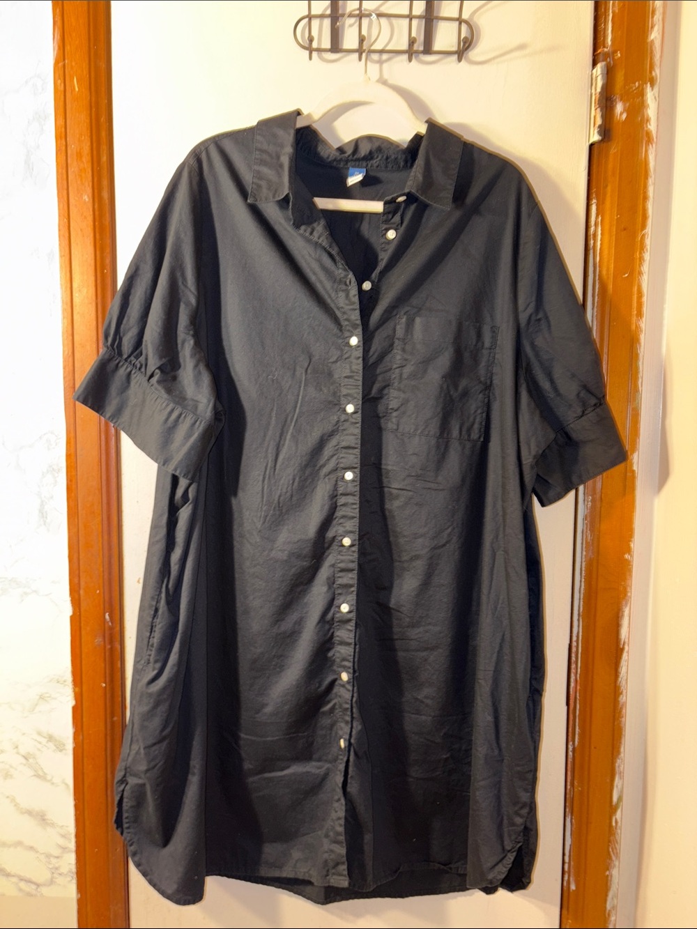 Old Navy Black Short-Sleeve Button-Up Dress w/ pockets